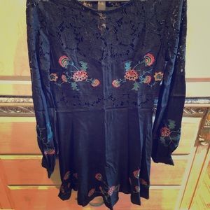 Black lace/solid dress floral design throughout